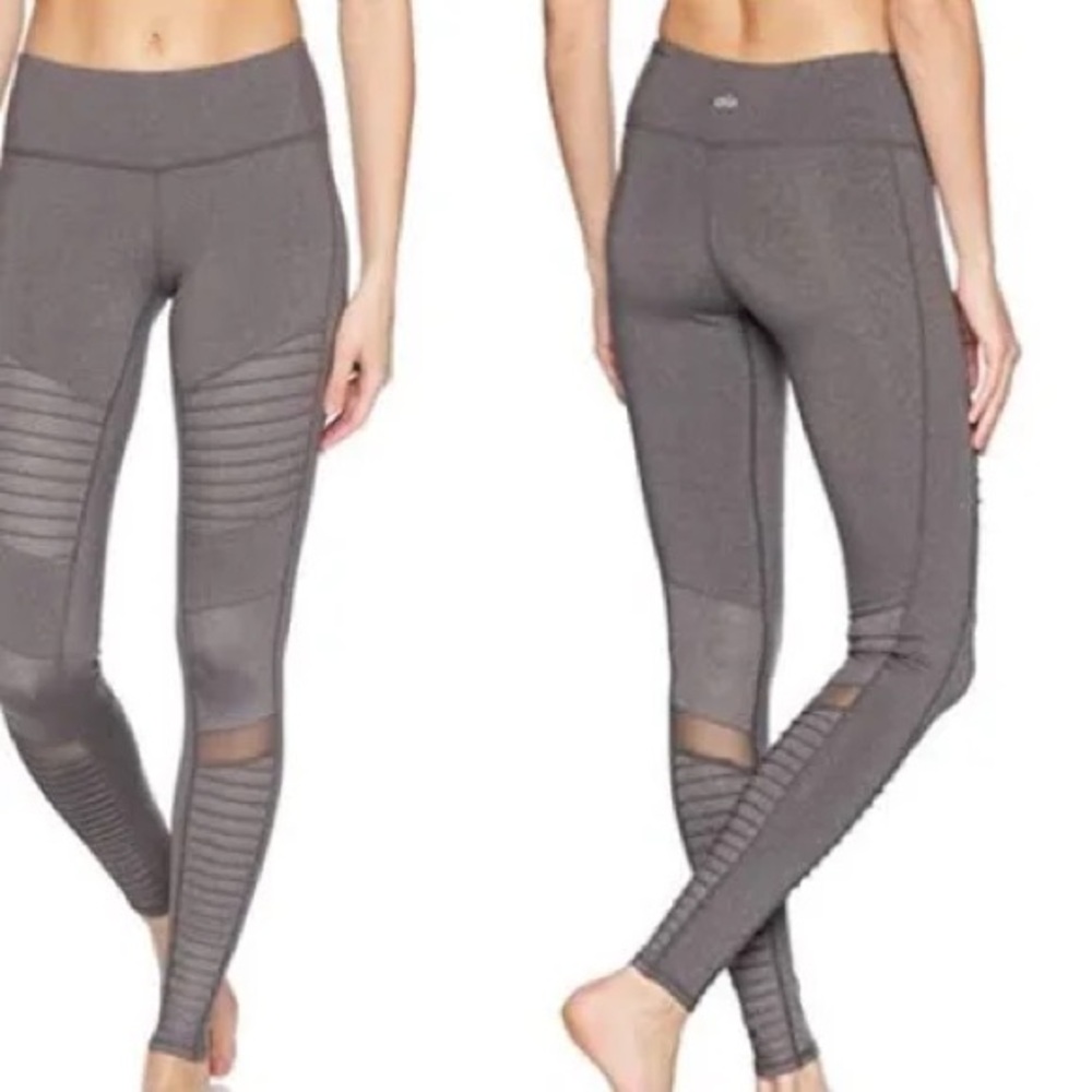 Alo Yoga Womens stormy heather Gray Moto Leggings medium yoga workout mesh